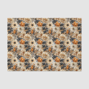 Papier Mousseline Fleurs vintages de automne orange