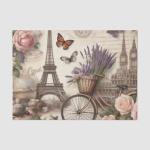 Papier Mousseline Fleurs vintages de bicyclettes et papillons découp