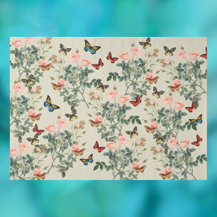 Papier Mousseline Fleurs vintages et papillons Découpage Pewter Vs2
