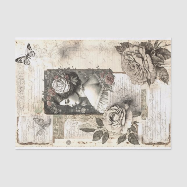 Papier Mousseline Fleurs vintages Motif Découpage (Recto)