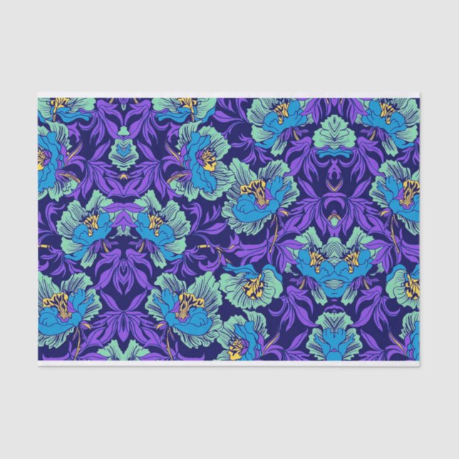 Papier Mousseline Fleurs violettes et bleues William Morris (Recto)