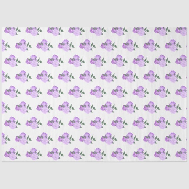 Papier Mousseline Fleurs violettes et Motif de verdure (Recto)