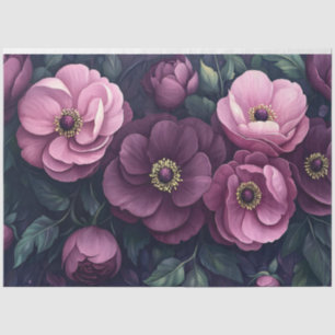 Papier Mousseline Fleurs violettes foncées Découpage Feuilles verts