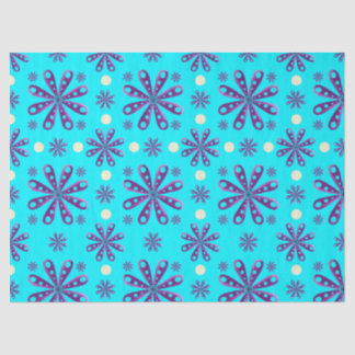 Papier Mousseline Fleurs violettes rétro sur fond bleu