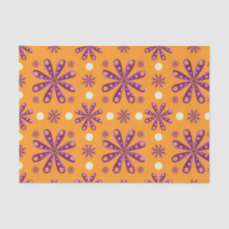 Papier Mousseline Fleurs violettes rétro sur fond orange