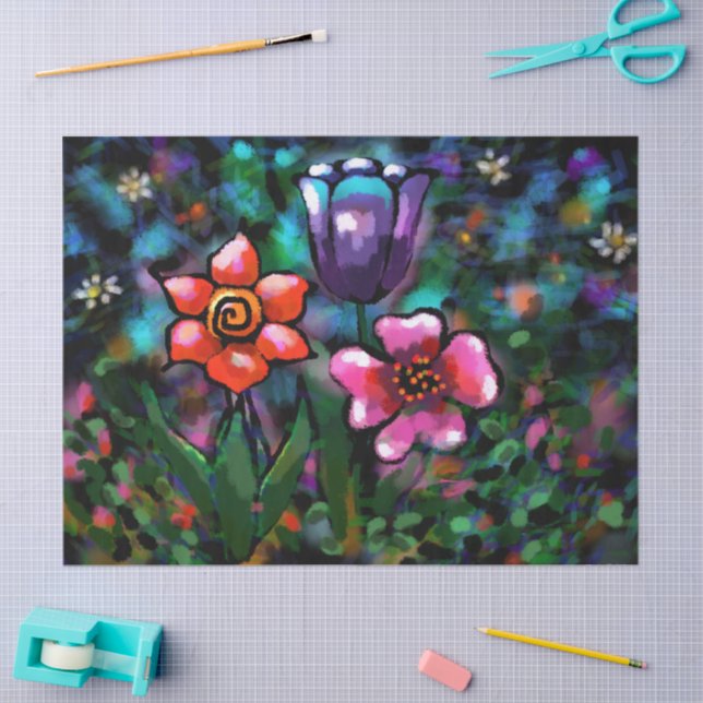 Papier Mousseline Fleurs Whimsical Purple Blue Rose Découpage (Artisanat)