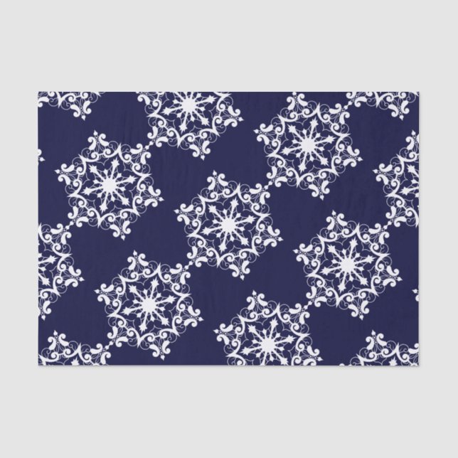 Papier Mousseline Flocon De Neige Blanc Sur Bleu Sombre (Recto)