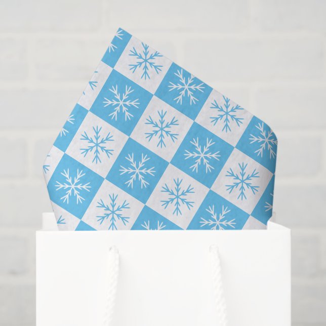 Papier Mousseline Flocon de neige bleu clair À damiers Noël Motif (Sac cadeau)