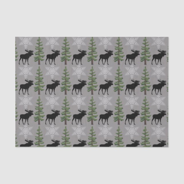 Papier Mousseline Flocon de neige et pin Rustic Moose (Recto)