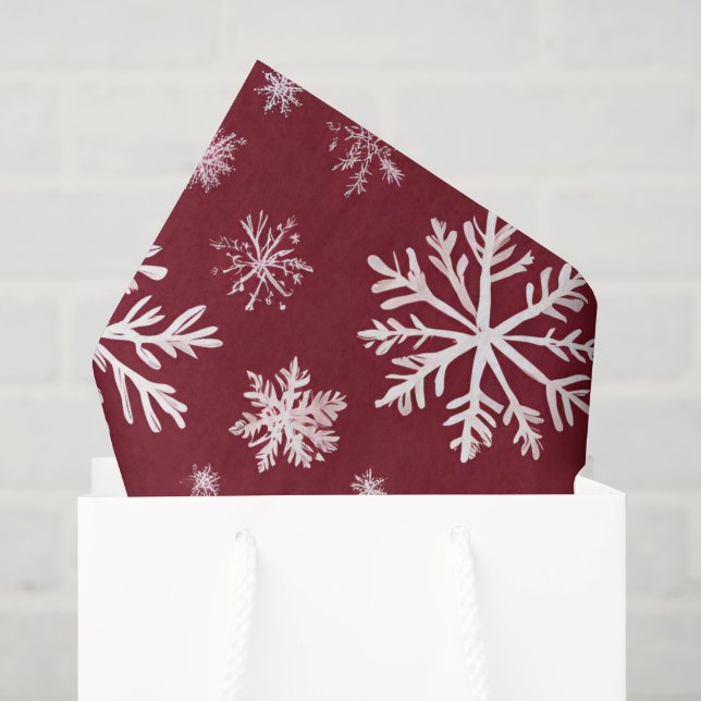 Papier Mousseline Flocon de neige rouge aquarelle de vacances (Sac cadeau)
