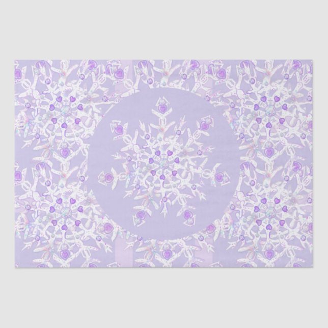 Papier Mousseline flocon de neige violet clair et coeur étincelant (Recto)
