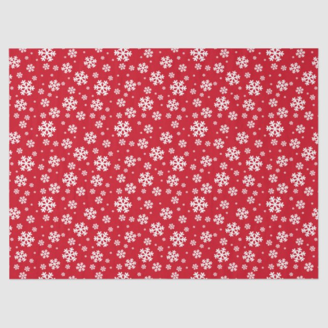 Papier Mousseline Flocons blancs sur motif hivernal rouge (Recto)