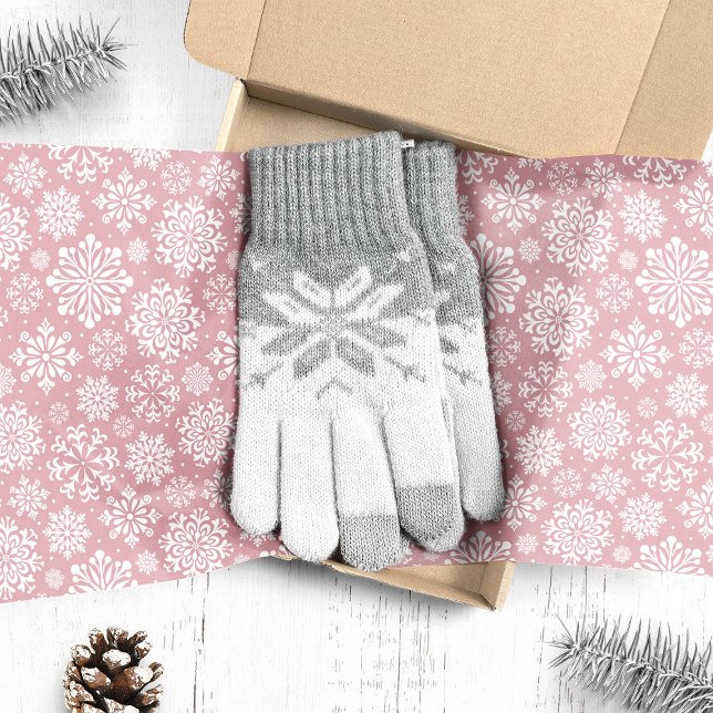 Papier Mousseline Flocons blancs sur Noël rose  (Créateur téléchargé)