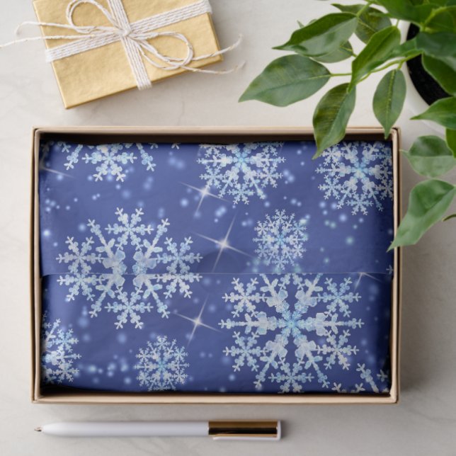 Papier Mousseline Flocons de neige bleus  (Cadeau)