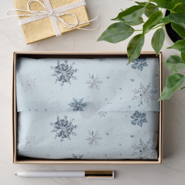Papier Mousseline Flocons de neige bleus de Noël  (Cadeau)