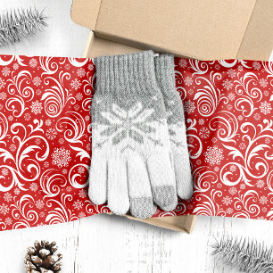 Papier Mousseline Flocons de neige et spirales rouges Noël