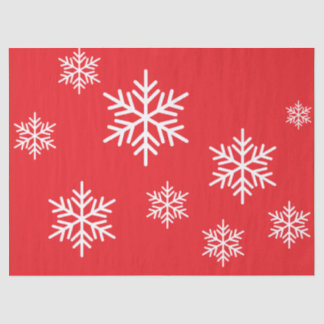 Papier Mousseline Flocons de neige nordiques blancs sur fond rouge N