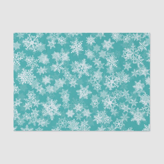 Papier Mousseline Flocons de neige sarcelle et blanc Hiver merveille (Recto)