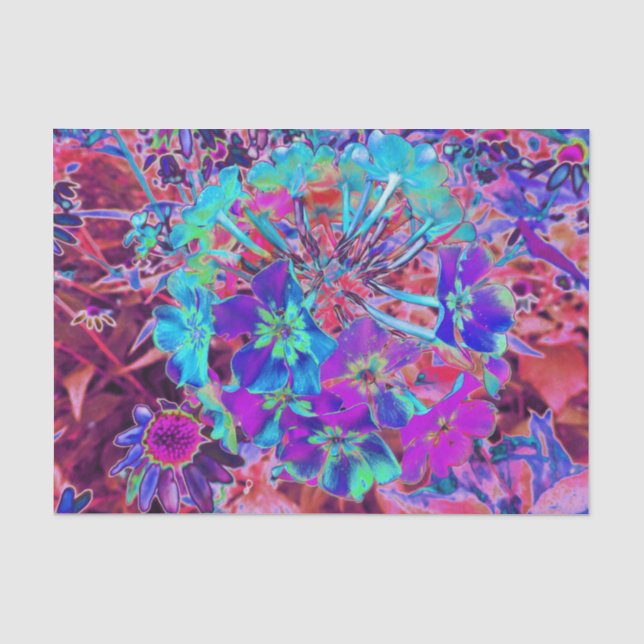 Papier Mousseline Floraison Abstraite violet et fleurs bleues (Recto)
