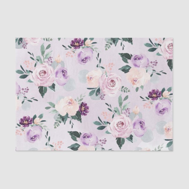 Papier Mousseline Floraison d'aquarelle botanique violet fleurie (Recto)