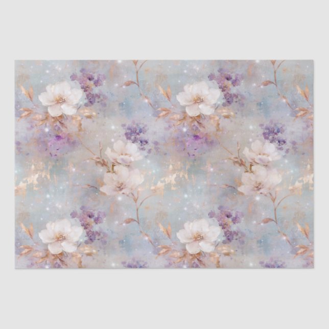 Papier Mousseline Floral blanc d'or violet (Recto)