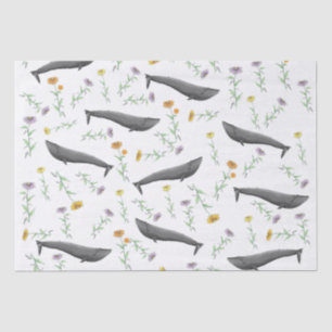 Papier Mousseline Floral Blue Whale Motif d'illustration