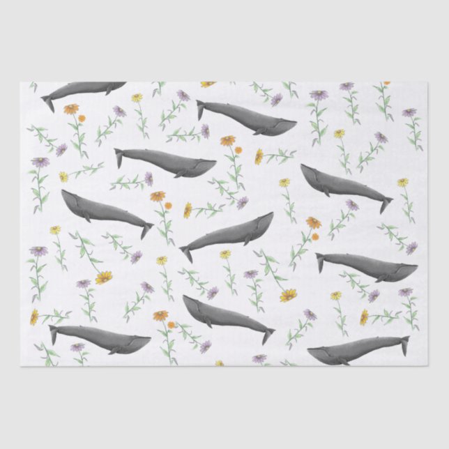 Papier Mousseline Floral Blue Whale Motif d'illustration (Recto)