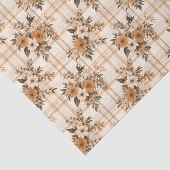 Papier Mousseline Floral Bouquets and Autumn Plaid 3 Sheets (Détail)
