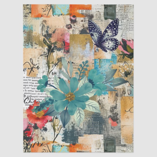 Papier Mousseline Floral & Butterfly Abstrait Art College Découpage (Recto)