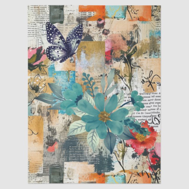 Papier Mousseline Floral & Butterfly Abstrait Art College Découpage (Recto)