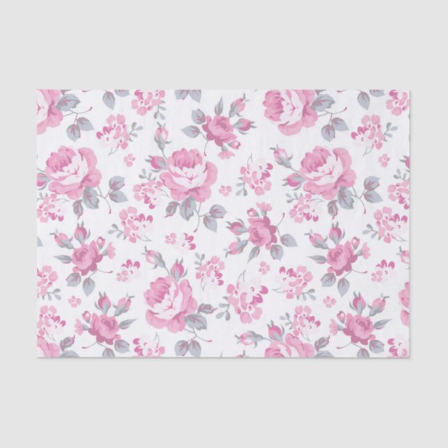 Papier Mousseline floral chic, motif rose, roses pâles, blanc, (Recto)