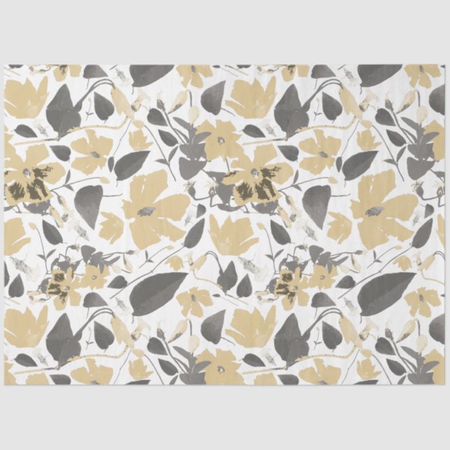 Papier Mousseline Floral Clematis Aquarelle Or gris noir (Recto)