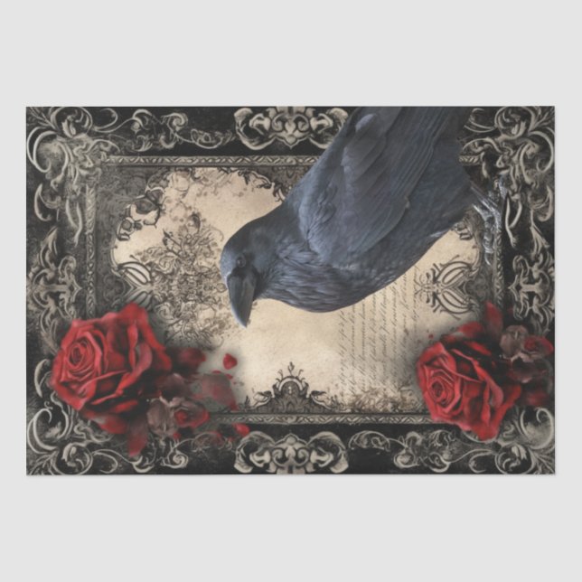 Papier Mousseline Floral Corbeau noir (Recto)