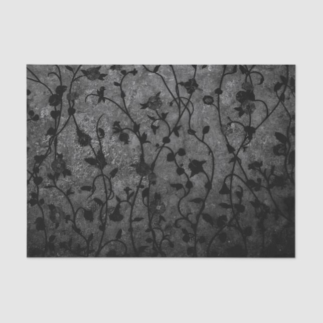 Papier Mousseline Floral d'antiquité gothique noir et blanc (Recto)
