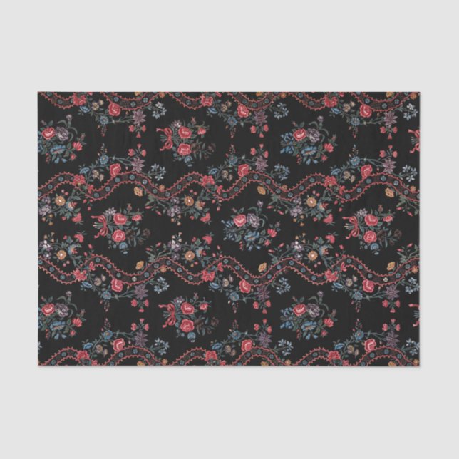 Papier Mousseline Floral de Boho noir coloré (Recto)