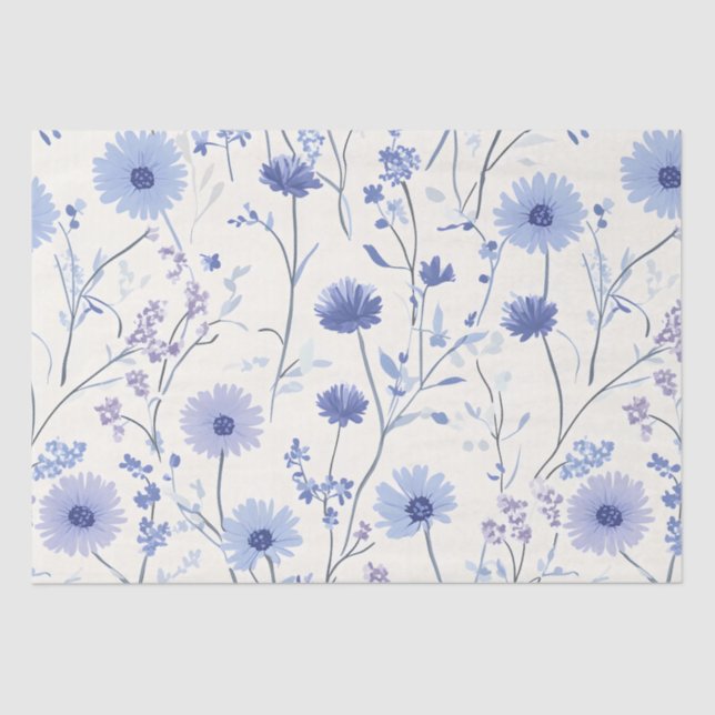 Papier Mousseline Floral de Cornflower Bleu (Recto)