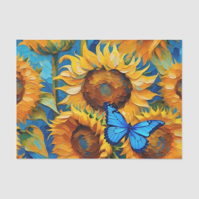 Papier Mousseline Floral De Tournesol Et Papillon (Recto)