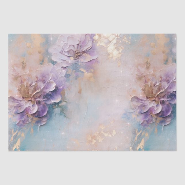 Papier Mousseline Floral féminin violet bleu et or (Recto)