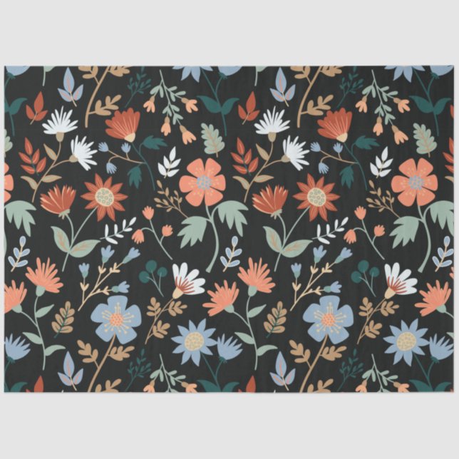 Papier Mousseline Floral Feuille orange noir moderne (Recto)