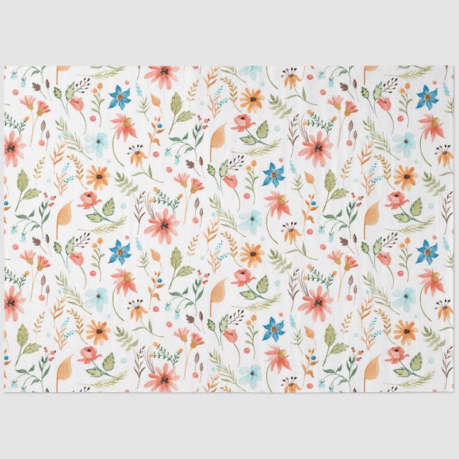 Papier Mousseline Floral Fleur sauvage automne feuille verdure aquar (Recto)