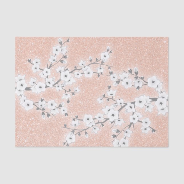 Papier Mousseline Floral Fleurs de cerisier Rose Parties scintillant (Recto)