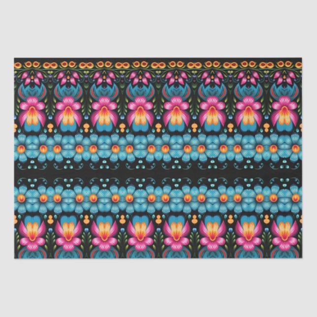 Papier Mousseline Floral Folk Art Moderne (Recto)