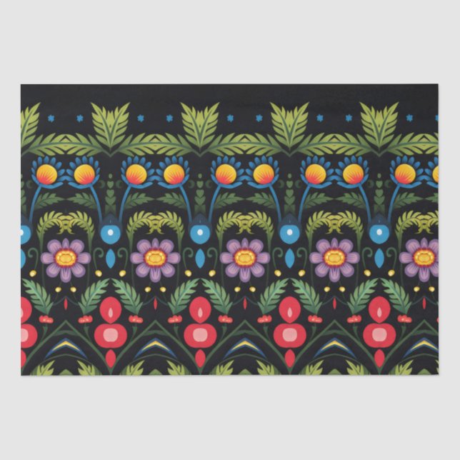 Papier Mousseline Floral Folk Art Moderne (Recto)