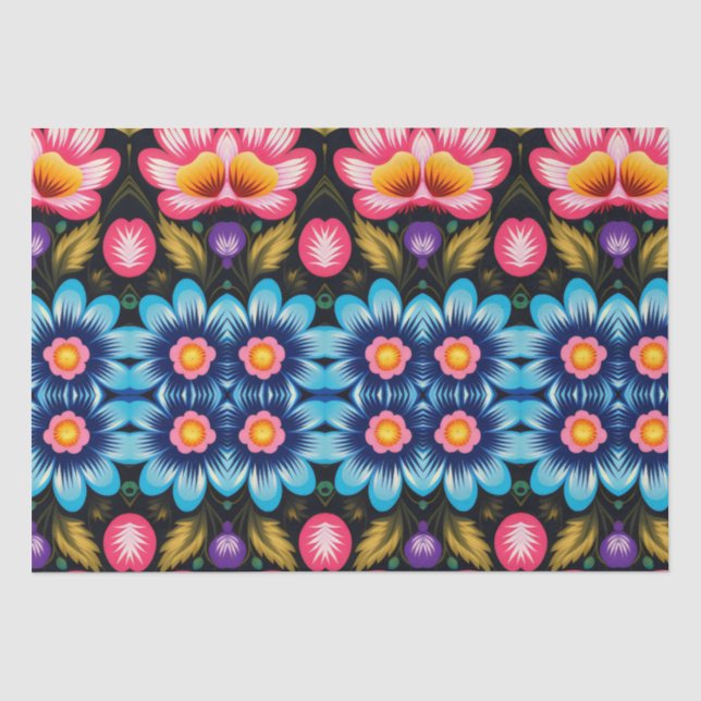 Papier Mousseline Floral Folk Art Moderne (Recto)
