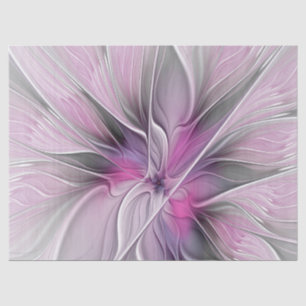 Papier Mousseline Floral Fractal moderne Fleur Abstraite rose gris