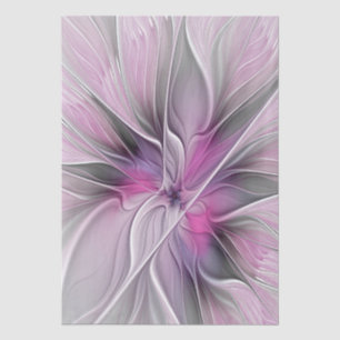 Papier Mousseline Floral Fractal moderne Fleur Abstraite rose gris