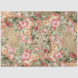 Papier Mousseline Floral Gold Baroque Elégant Rose Blush Découpage