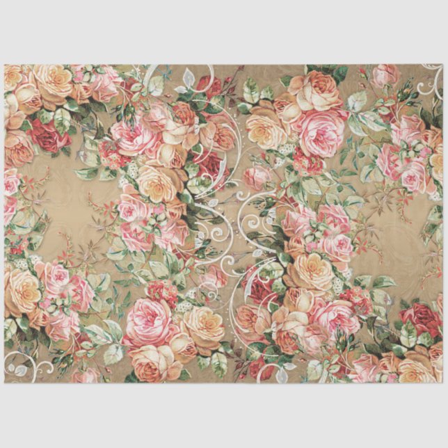 Papier Mousseline Floral Gold Baroque Elégant Rose Blush Découpage (Recto)