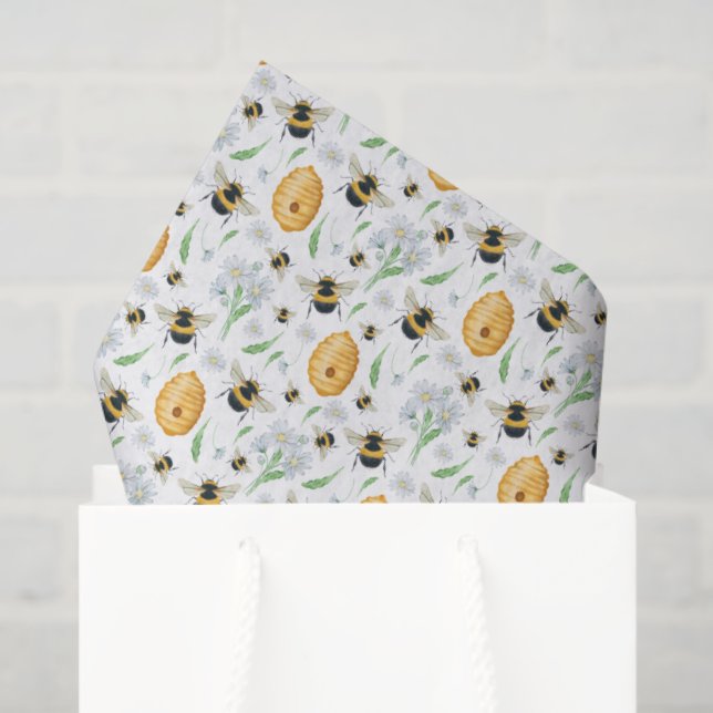 Papier Mousseline Floral Honey Bees Tissue Paper (Sac cadeau)