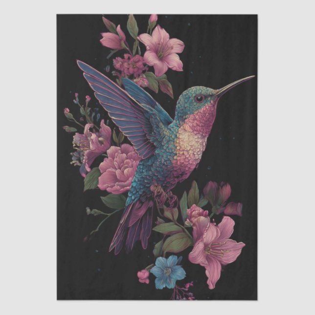 Papier Mousseline Floral Hummingbird Decoupage Tissue Paper (Recto)